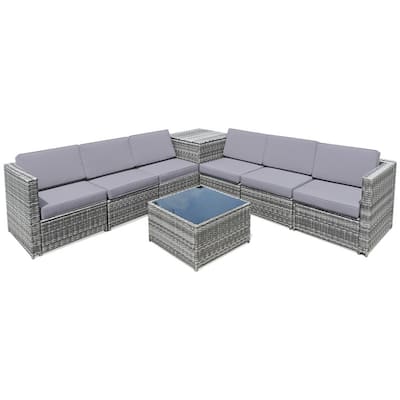 8 PCS Weaving Rattan Sofa Set with Storage Outdoor - 24" x 27" x 25"(L x W x H)