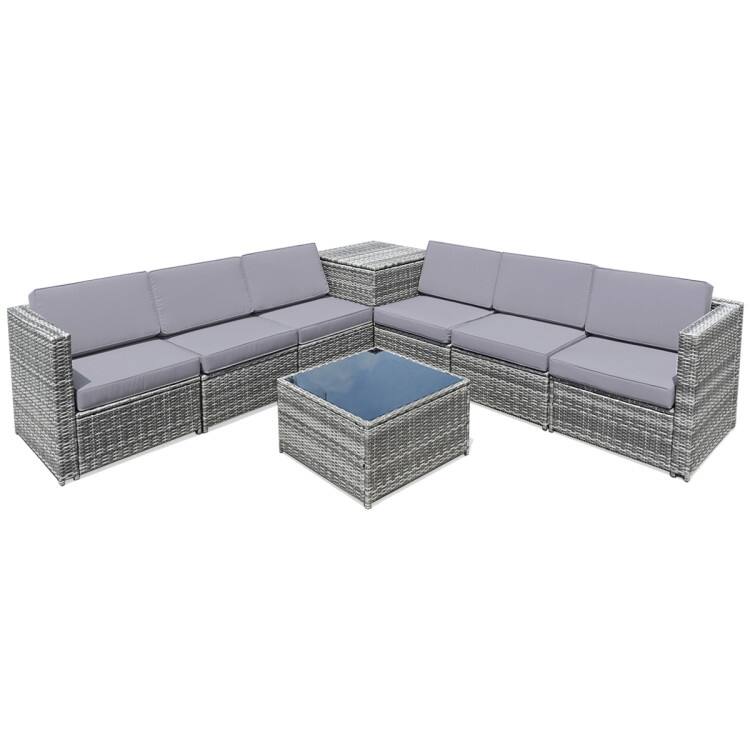 8 PCS Weaving Rattan Sofa Set with Storage Outdoor - 24" x 27" x 25"(L x W x H)