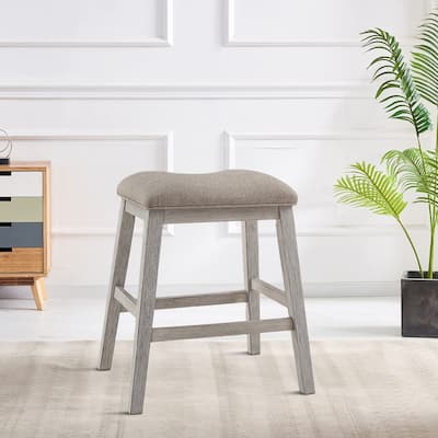 Fabric Upholstered Stool with Angled Legs, Set of 2, Beige