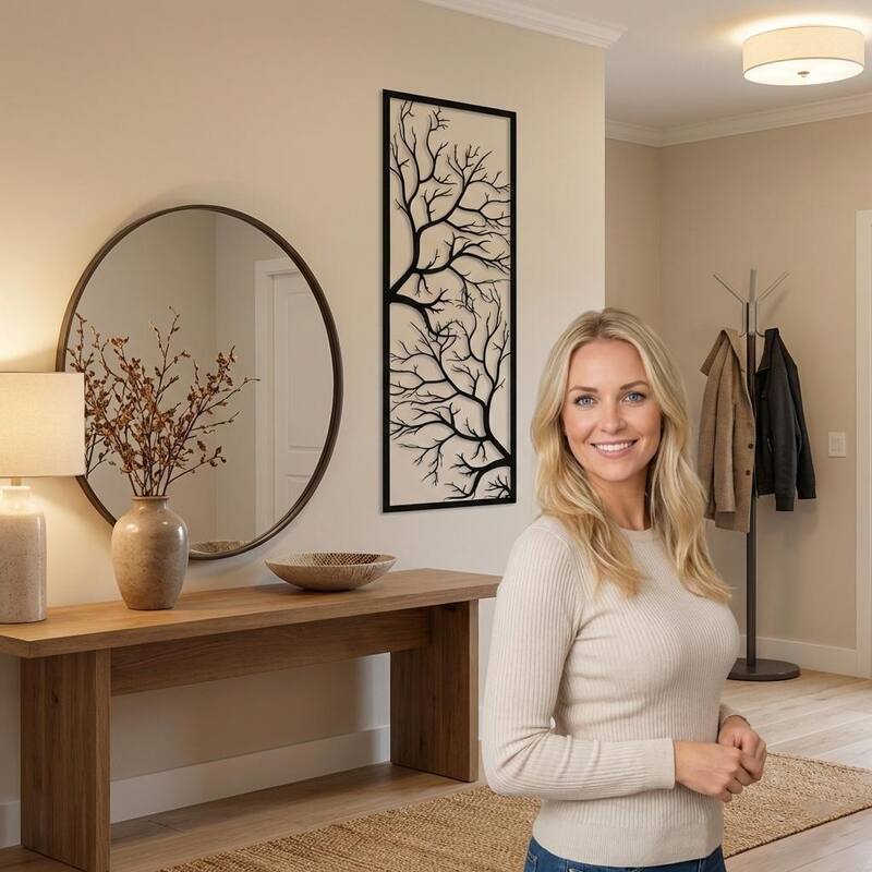 Tree Sign Metal Wall Decor for Home and Outside - Wall-Mounted Geometric Wall Art Decor