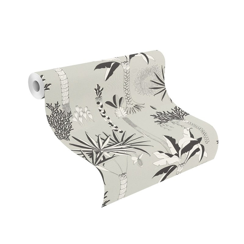 Rasch Sanjay Grey Tropical Grove Wallpaper - 20.5 x 396 x 0.025