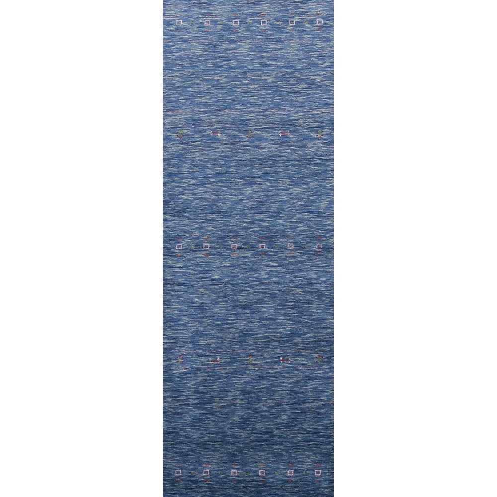 Hand Knotted Oriental 100% Wool Carpet Tribal Tribal Navy Blue & Blues Gabbeh Runner Rug - 9' 9'' X 2' 7''