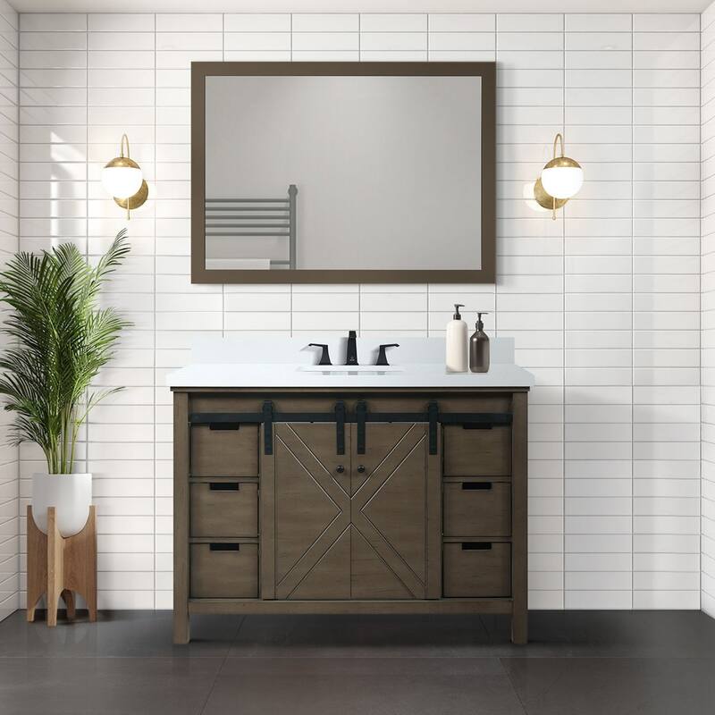 Marsyas 48 in W x 22 in D Ash Grey Bath Vanity, White Quartz Countertop and 44 in Mirror