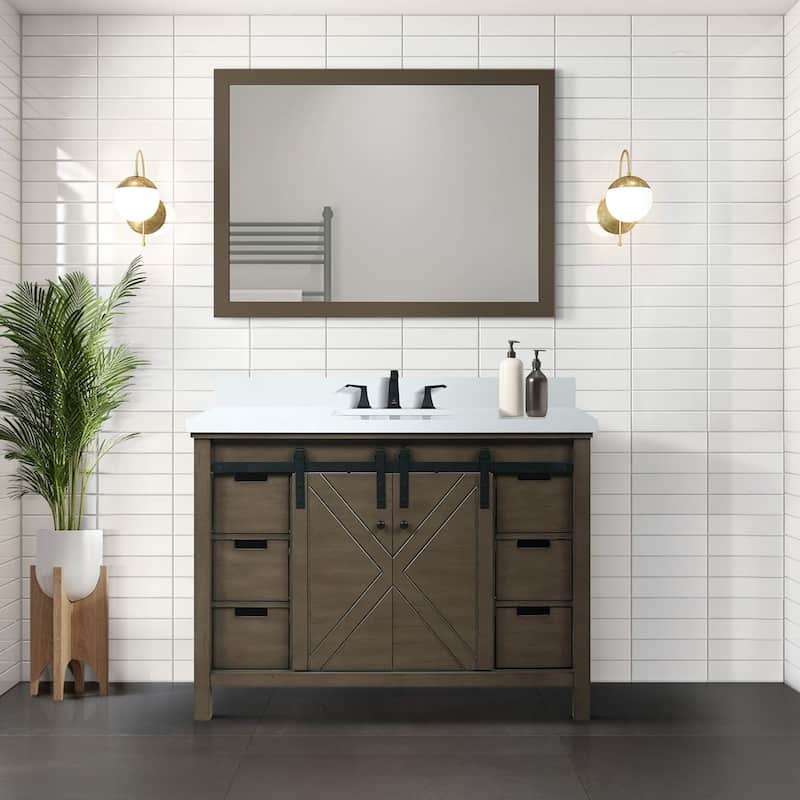 Marsyas 48 in W x 22 in D Brown Bath Vanity, Cultured Marble Countertop, Faucet Set and 44 in Mirror - 48 Inch - Rustic Brown