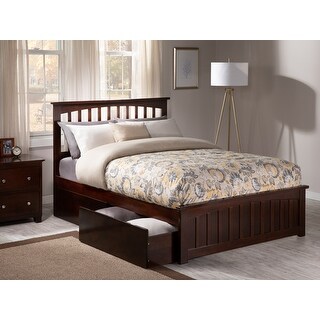 Mission Full Platform Bed with Matching Foot Board with 2 Urban Bed Drawers in Walnut