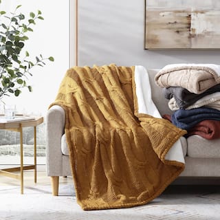 Modern Threads Cable Knit/Sherpa Throw