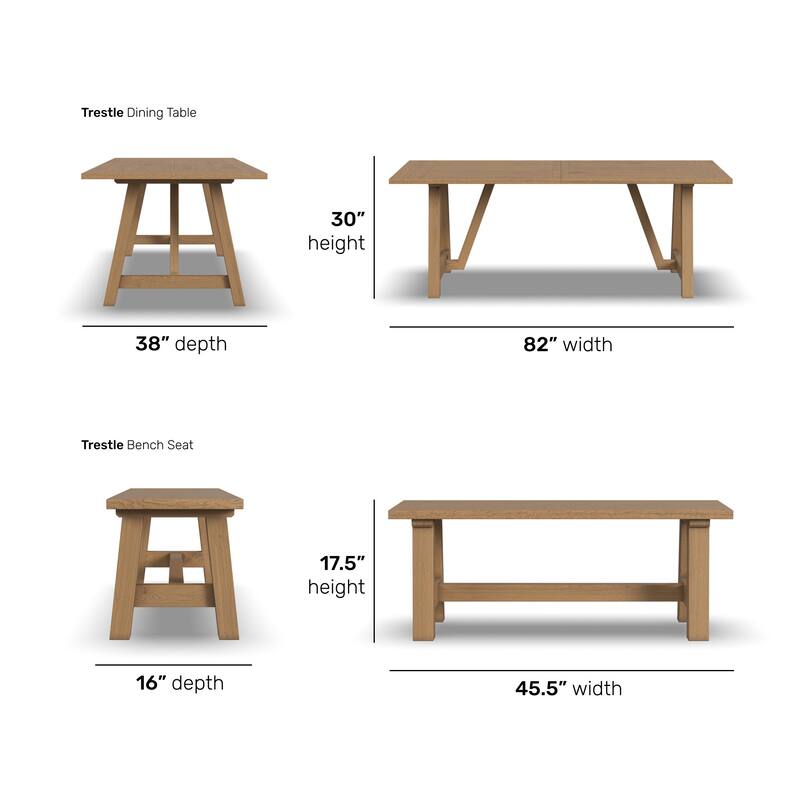 Trestle Brown Wood Dining Table with 2 Benches