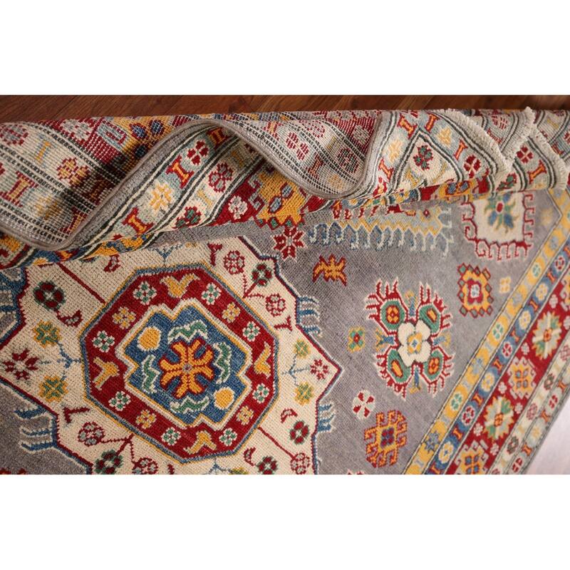 Grey Kazak Oriental Area Rug Hand-Knotted Wool Carpet - 5'0" x 6'10"