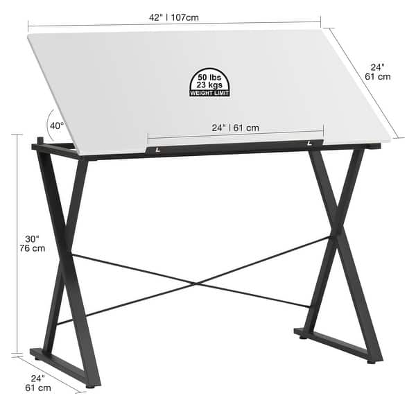 dimension image slide 1 of 2, Studio Designs Axiom Drawing Table with Adjustable Wood Top