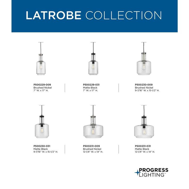 Latrobe Collection Brushed Nickel One-Light Pendant - 17.320" x 19.690" x 17.320"