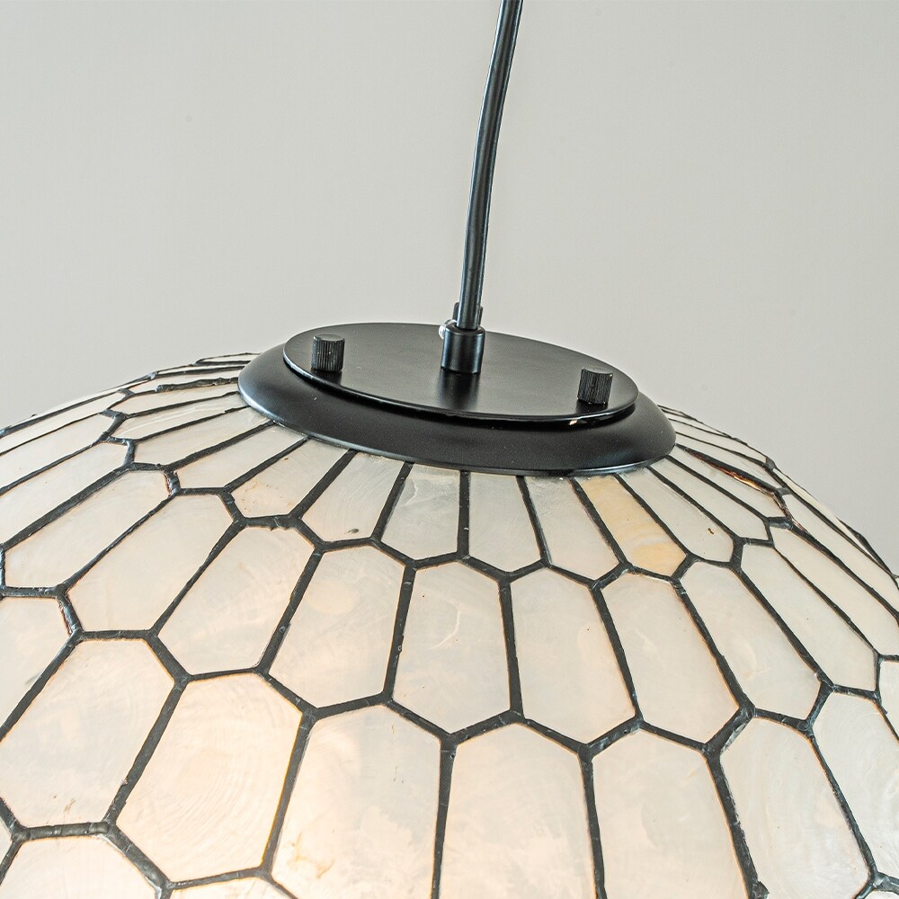 3-Light 18'' Matte Black Cosatal Natural CAPIZ SHELL Globe Lantern