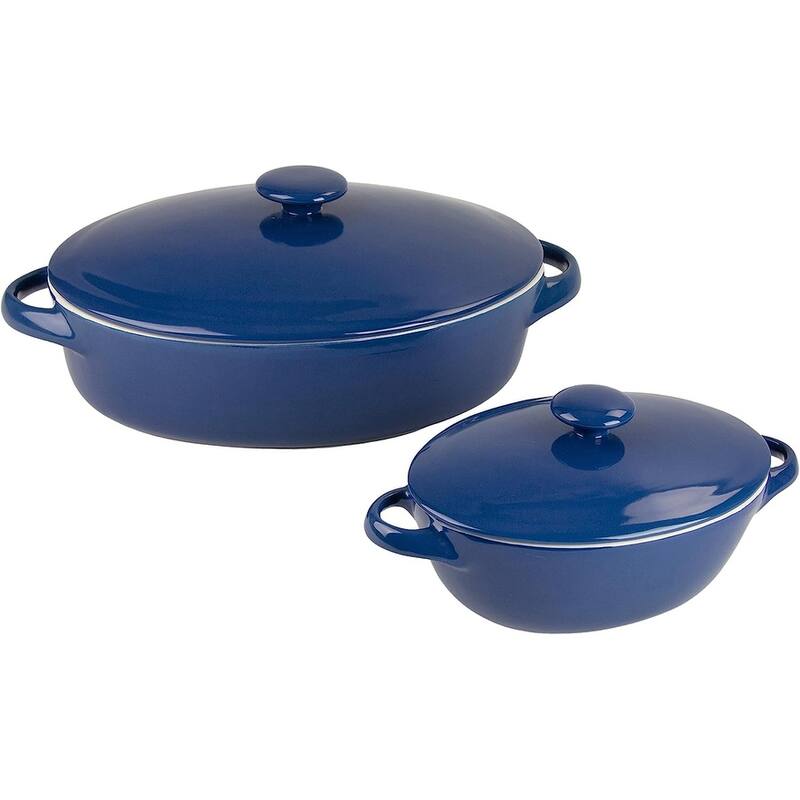 10 Strawberry Street Sienna Covered Casserole 10" and 7" Bakeware Set - Blue