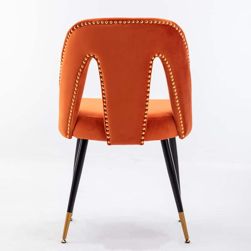 Set of 2 Modern & Contemporary Upholstered Dining Chairs with Nailheads and Metal Legs
