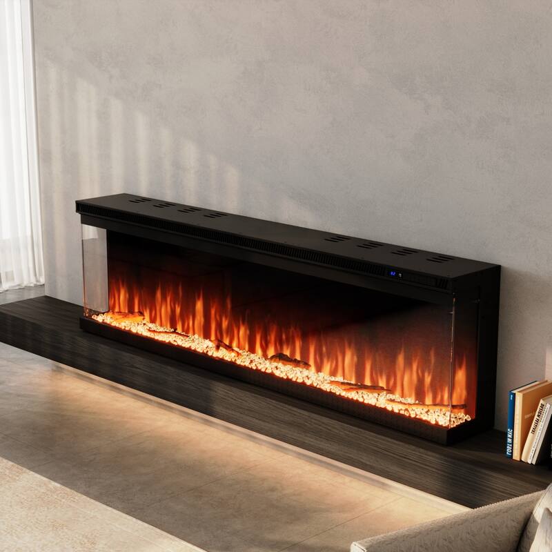 3-Sided Electric Fireplace with 12-Color Flame, Dual Heat Settings 750W/1500W, Smart App & Remote Control – 50/60/70 Inch