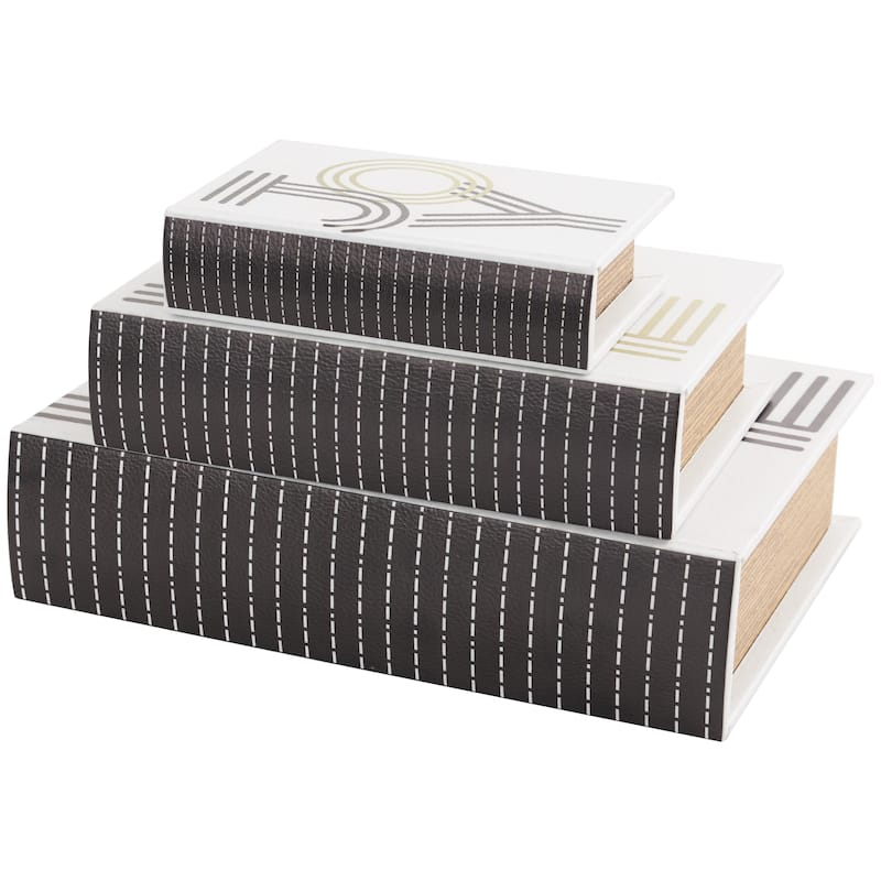 Faux Leather or Linen Fabric Book Storage Box - Set of 3 White, Beige, Black, Red or Light Gray - Roche River Decor