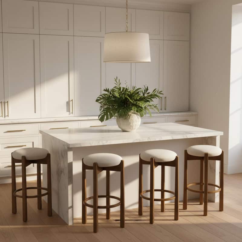 Roomfitters Tara Indoor Rubberwood Barstools with Ivory Upholstery, Dark Walnut Finish