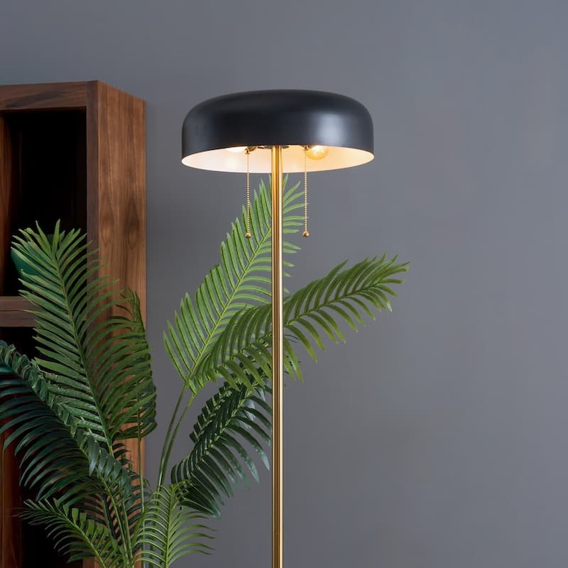 Trinity Modern Black and White Drum Shade Floor Lamp - Black