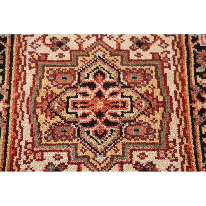 Geometric Heriz Serapi Indian Rug Handmade Beige Foyer Wool Carpet - 2'0"x 3'0"