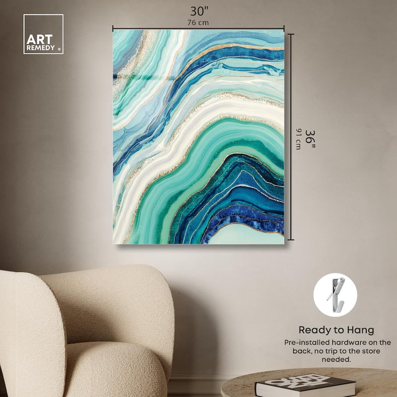 Blue Green Abstract Agate I Acrylic by Art Remedy, Ready to Hang