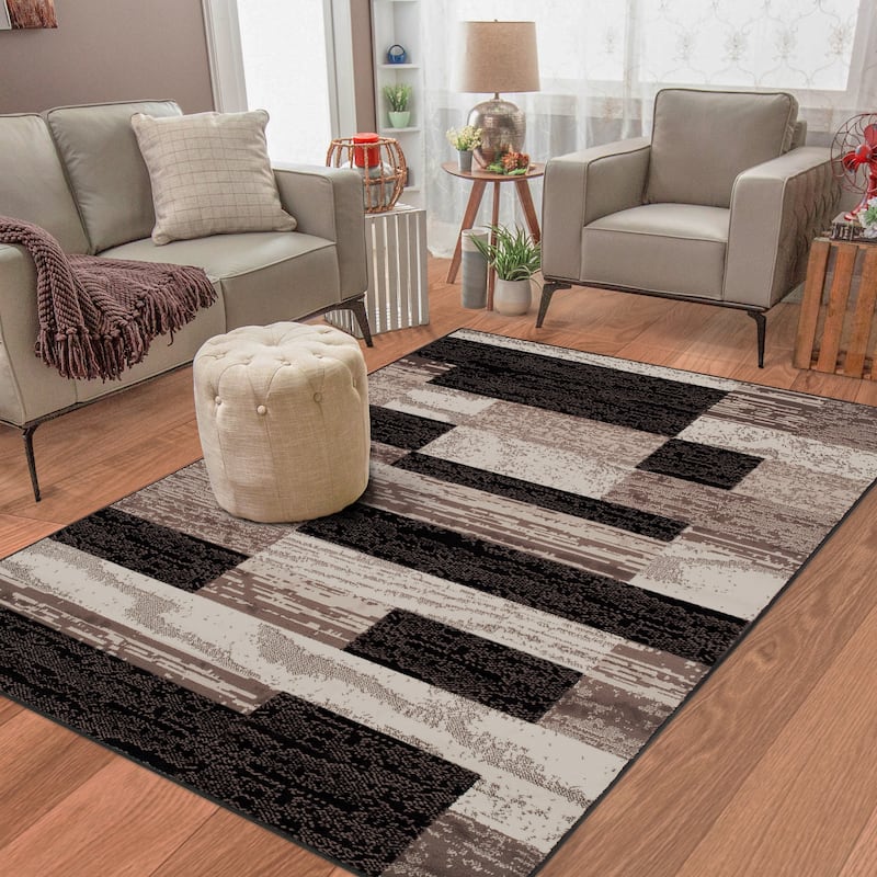 Geometric Modern Patchwork Indoor Area Rug or Runner by Superior - 8' x 10' - Chocolate