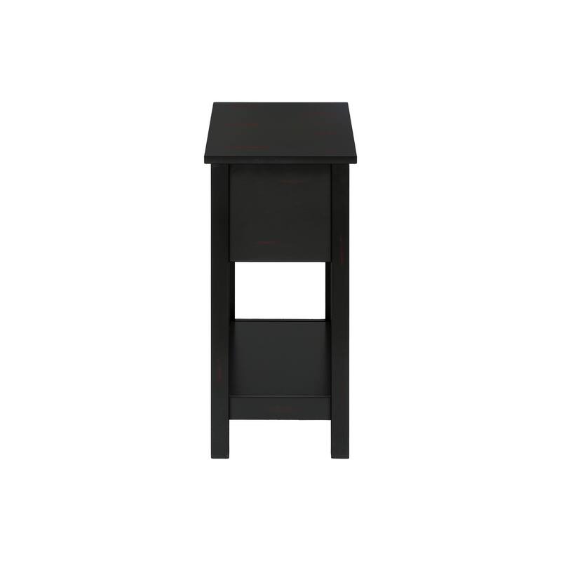 Accent Table, 2 Tier, End, Lamp, Nightstand, Side Table, Narrow, Small, Storage Drawer, Bedroom, Black Veneer, Transitional