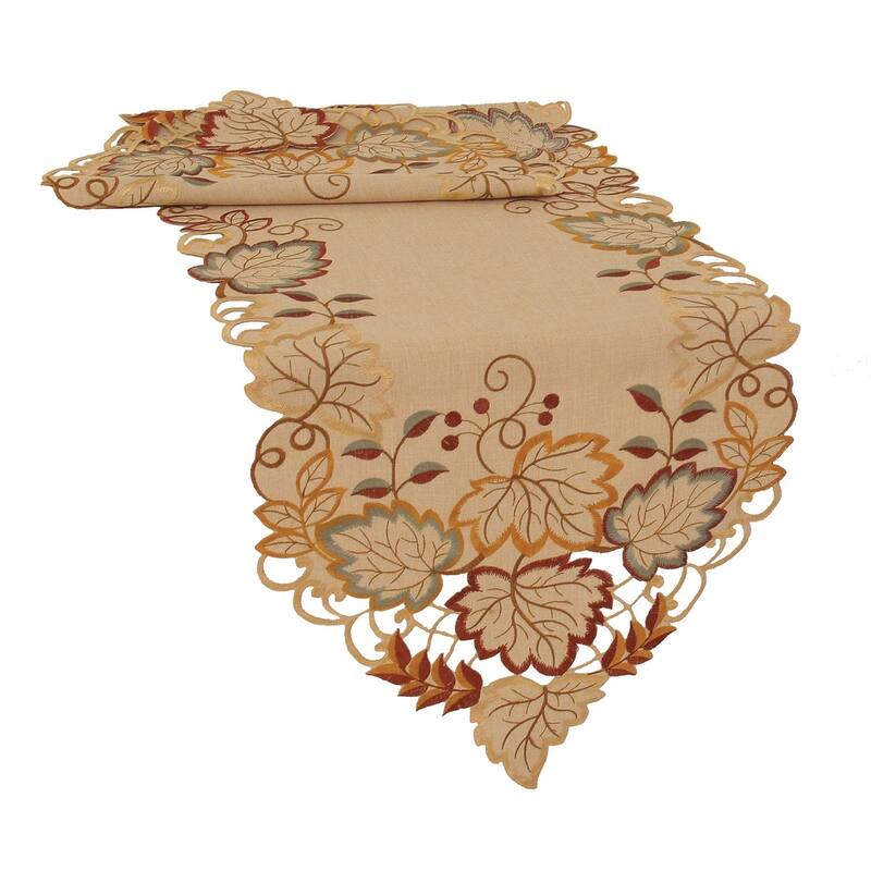 Harvest Verdure Embroidered Cutwork Fall Table Runner - 15" x 72"