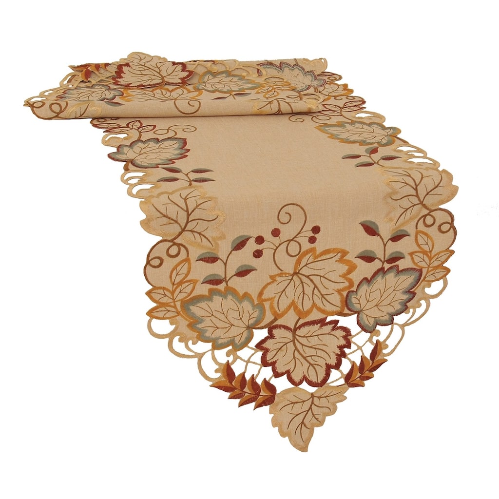 Harvest Verdure Embroidered Cutwork Fall Table Runner