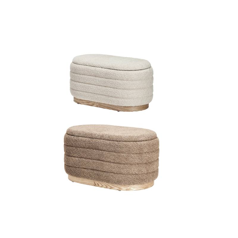 Fabric and Wood Upholstered Ottomans with Storage and Wood Bases