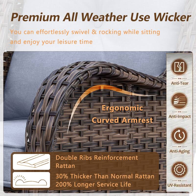 High Back 4-Piece Outdoor Wicker Patio Furniture Seating Sofa Set with Swivel Chairs