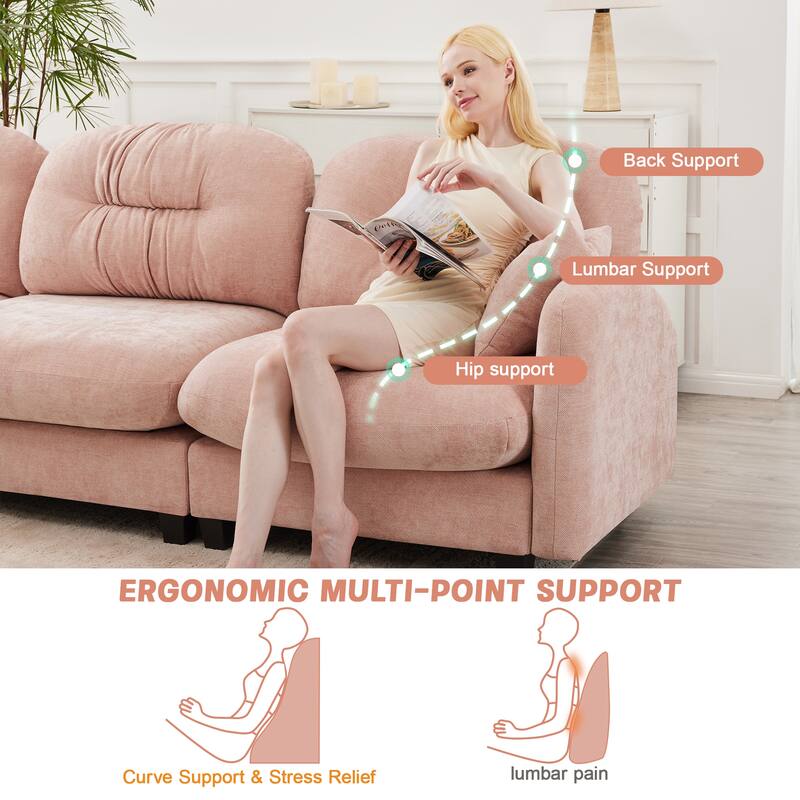 Sectional Sofa with Tufted Backrest, Chaise Lounge Sofa with 2 Throw Pillows, Four-Seater Recliner Sofa for Living Room