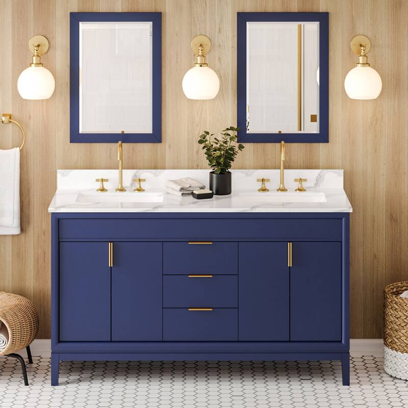 Jeffrey Alexander VKITTHE60R-QUARTZ Theodora II 60" Free Standing - Hale Blue / Calacatta Vienna