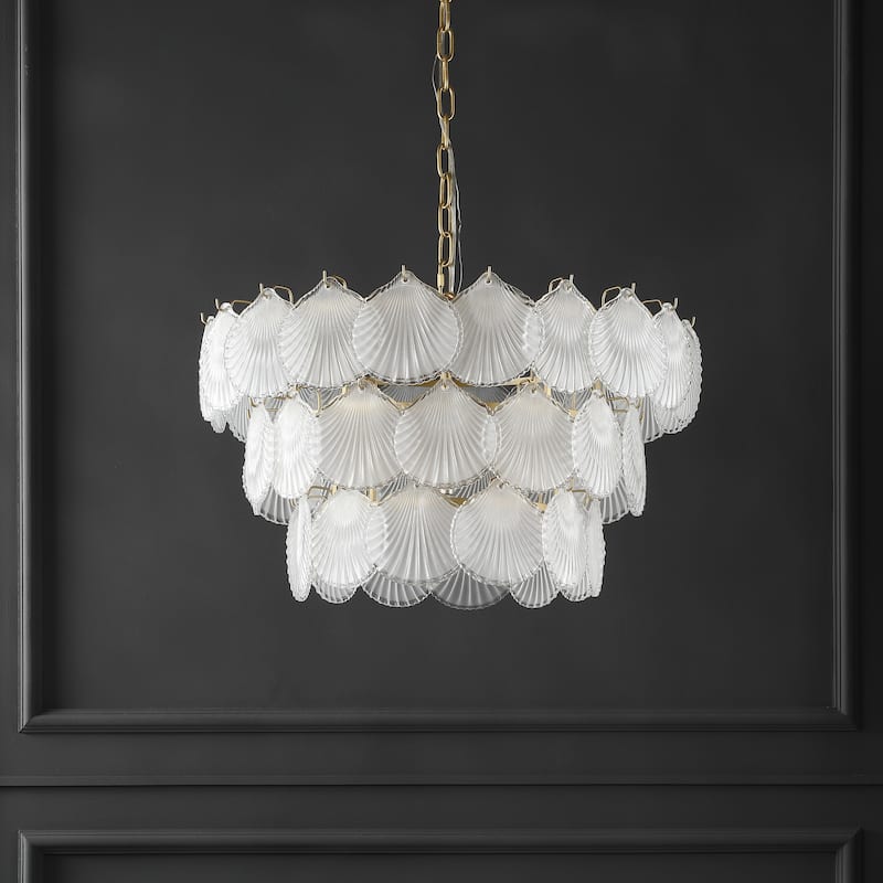 SAFAVIEH Couture Janey 3-Tier Glass Pendant - 24 In W x 24 In D x 19.75 / 67.75 In H - Gold