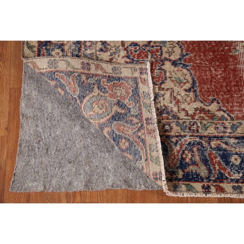 Distressed Oushak Turkish Vintage Area Rug Hand-Knotted Wool Carpet - 4'10" x 8'7"