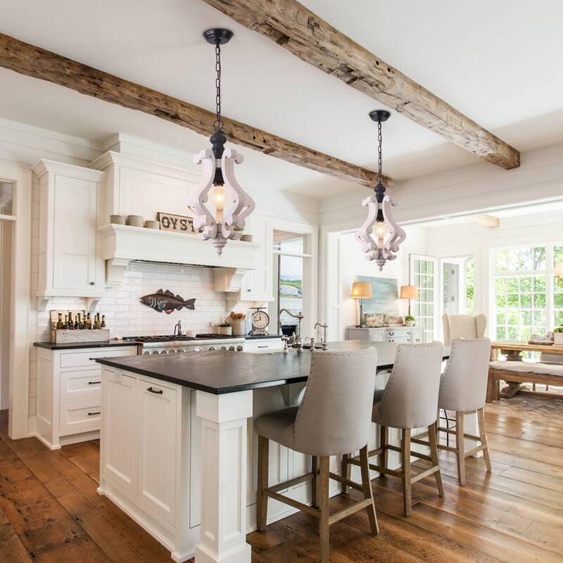 Cusp Barn Farmhouse Light Fixtures Chandelier 1-Light Rustic Wood Pendant Light with Adjustable Chain for Kitchen Island