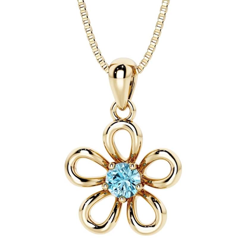 Oravo Gold Plated Sterling Silver Gemstone Flower Pendant - Swiss Blue Topaz