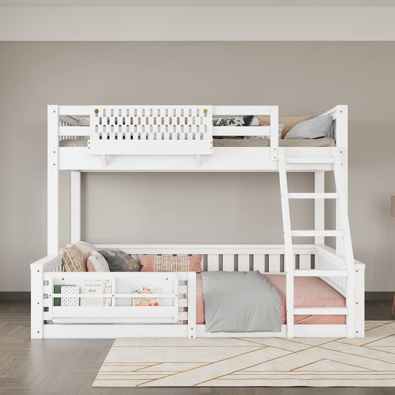 Wooden Bunk Bed of 3 Kinds Size with Pegboard, Bookshelf and Guardrails, Detachable Bunk Bed Convertible 2 Platform Beds - White - Twin XL