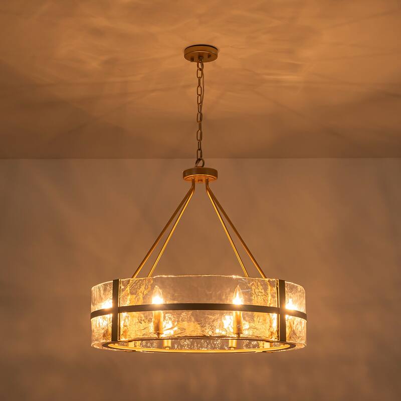 Dimmable Large Drum Glass Chandelier for Dining Room High Ceiling Living Room