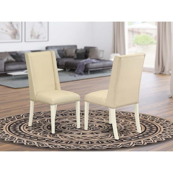 East West Furniture FLP2T01 Dining Chair Cream Color Linen Fabric Seat and Linen White Solid