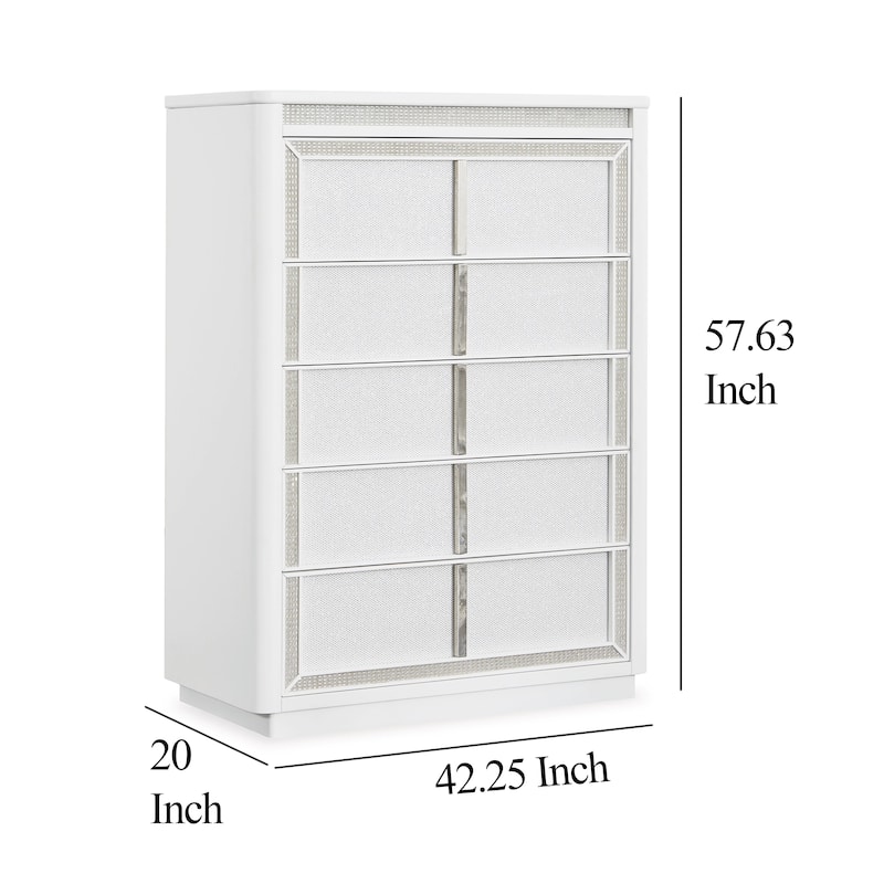 Canaal Tall Dresser Chest, 5 Drawer, White Finish 58 Inch, LED Light