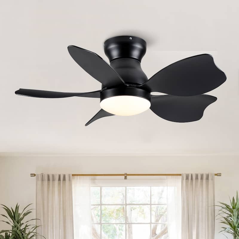 30" Modern White/Black Kid's Timing Ceiling Fan with Dimmable LED and Remote for Small Children Room - 30. in. D x 30. in. W x 10.63 in. H - Black - Remote