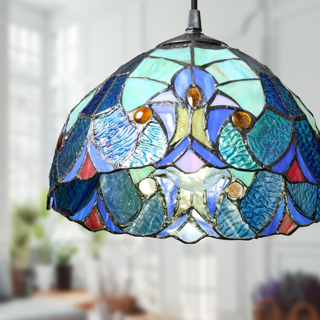 Halston River of Goods Stained Glass and Metal 10.25-Inch Pendant Light with Adjustable Hanging Cord - 10.25" x 10.25" x 72"