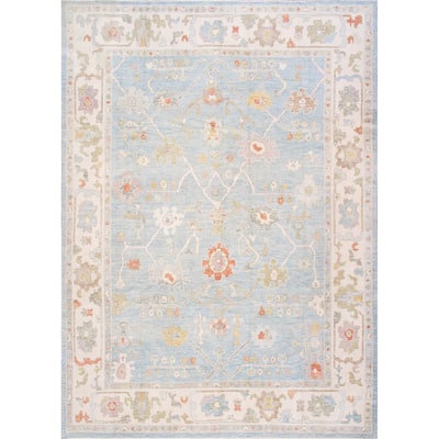 Pasargad Home Turkish Oushak Hand-Knotted Wool Blue Area Rug - 9' 5'' X 12'11''