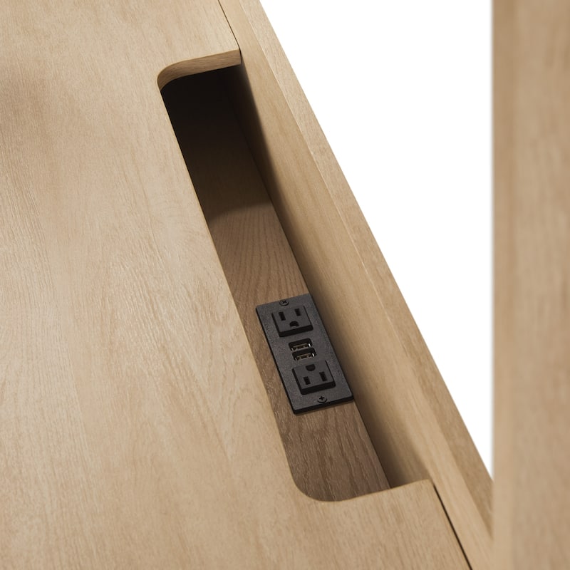 Walker Edison Reeded Desk with Hutch and Outlets