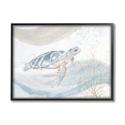 Stupell Drifting Sea Turtle Serene Ocean Wave Atmosphere Framed Wall Art, Design by Patricia Pinto