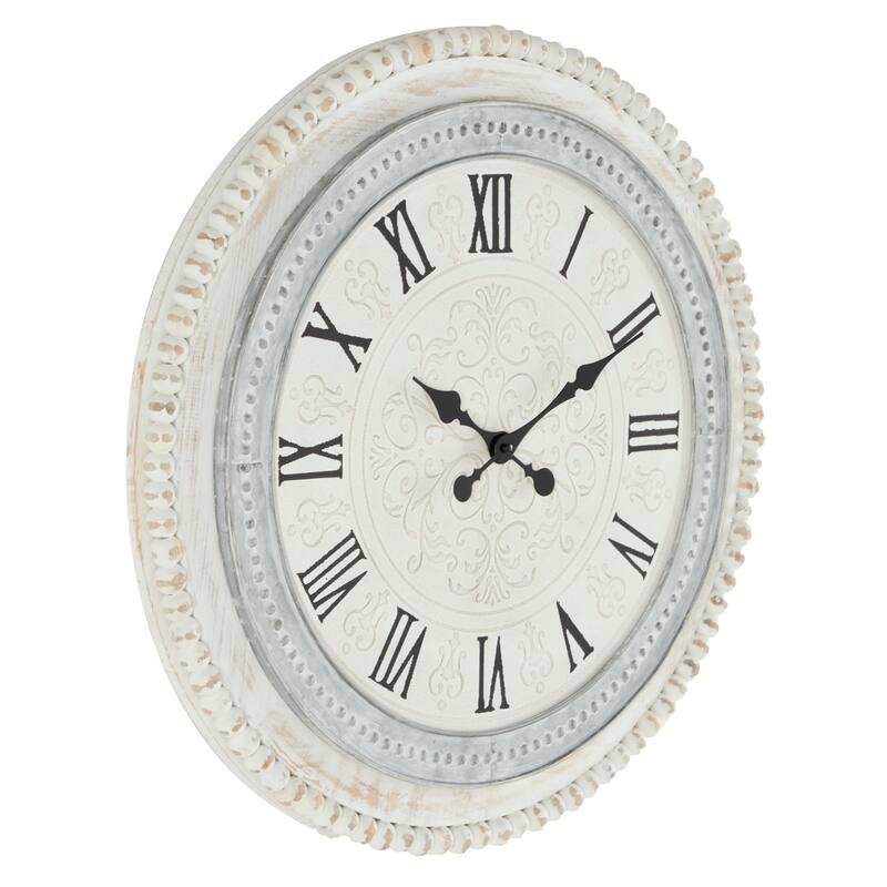 Wood Carved Beading Wall Clock - White - Roche River Decor - 1"Wx22"Lx22"H