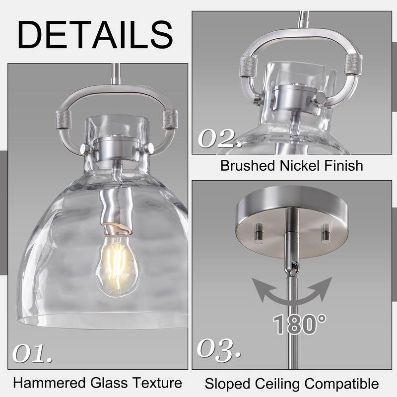 Skystar 1 - Light Single Pendant With Clear Hammered Glass Shade