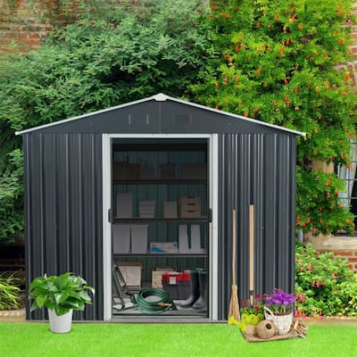 8ft x 10ft Outdoor Metal Storage Shed with Floor Base,Black