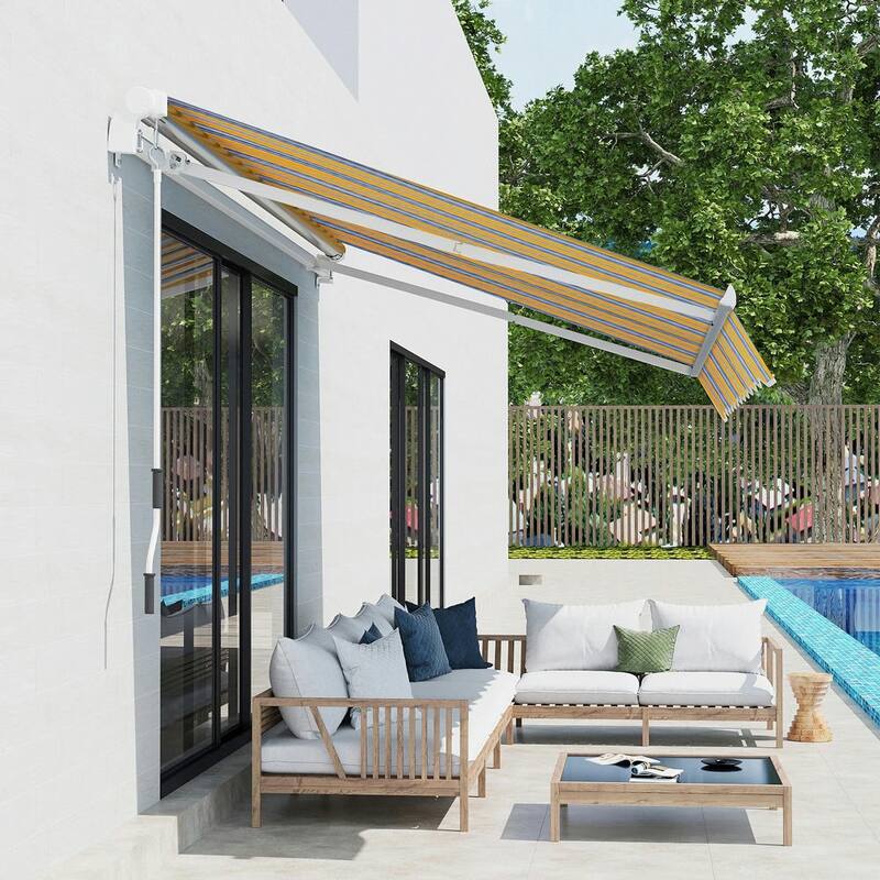 8'x7' Retractable Sunshade Awning for the Patio with Easy Crank Design - Mixed Color