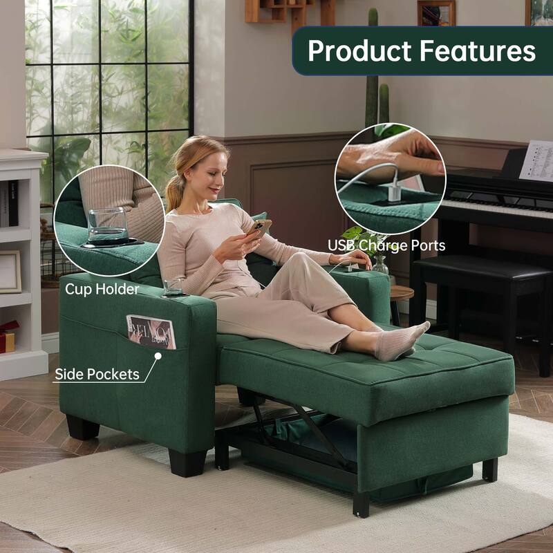 Futon Chair Bed Convertible Chair 3-in-1 Pull Out Sleeper Chair Beds for Living Room