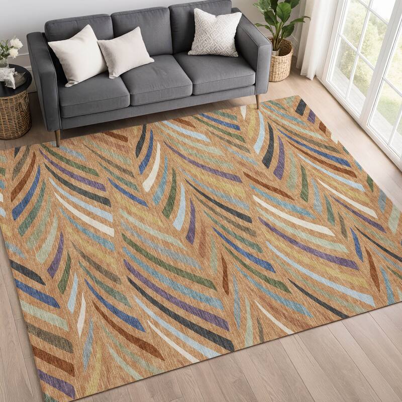 Machine Washable Indoor/ Outdoor Modern Feather Chantille Rug